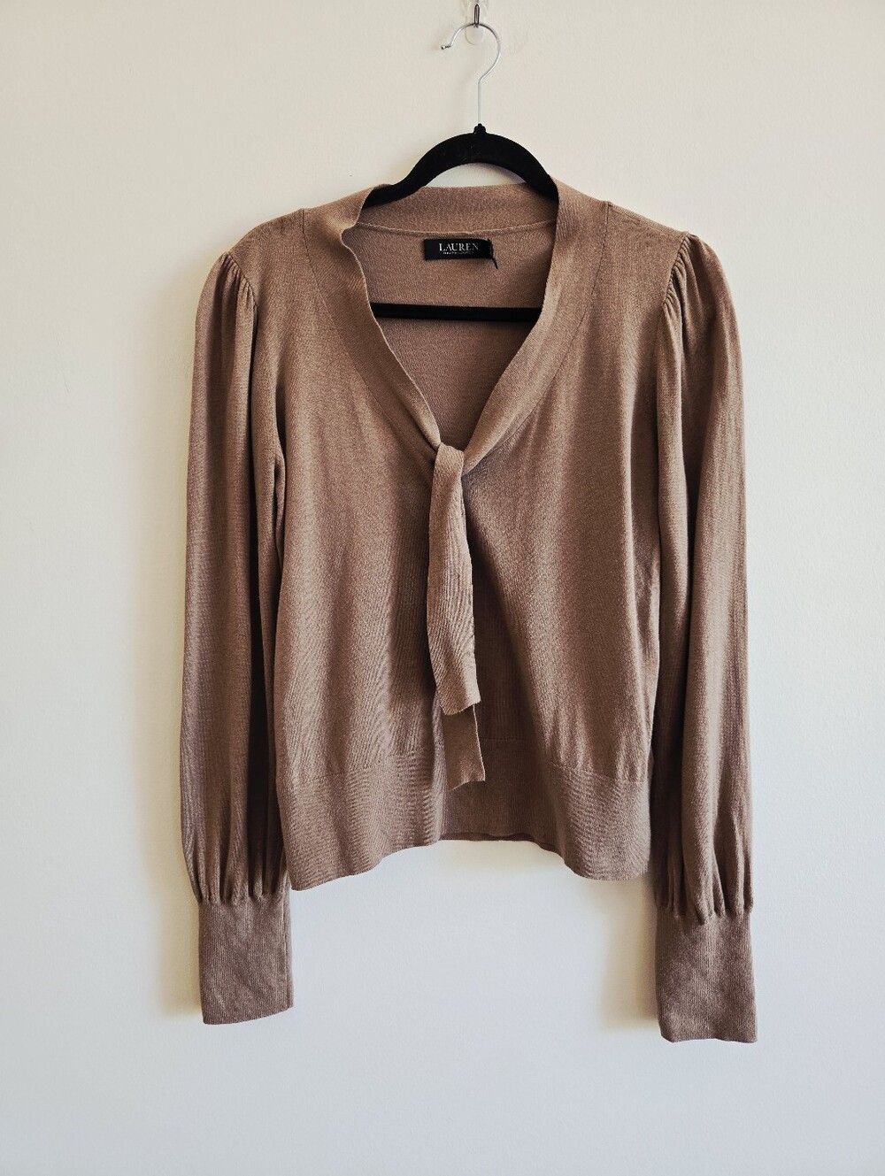 LAUREN RALPH LAUREN I L Tie Neck Thin Knit Blouse I camel brown